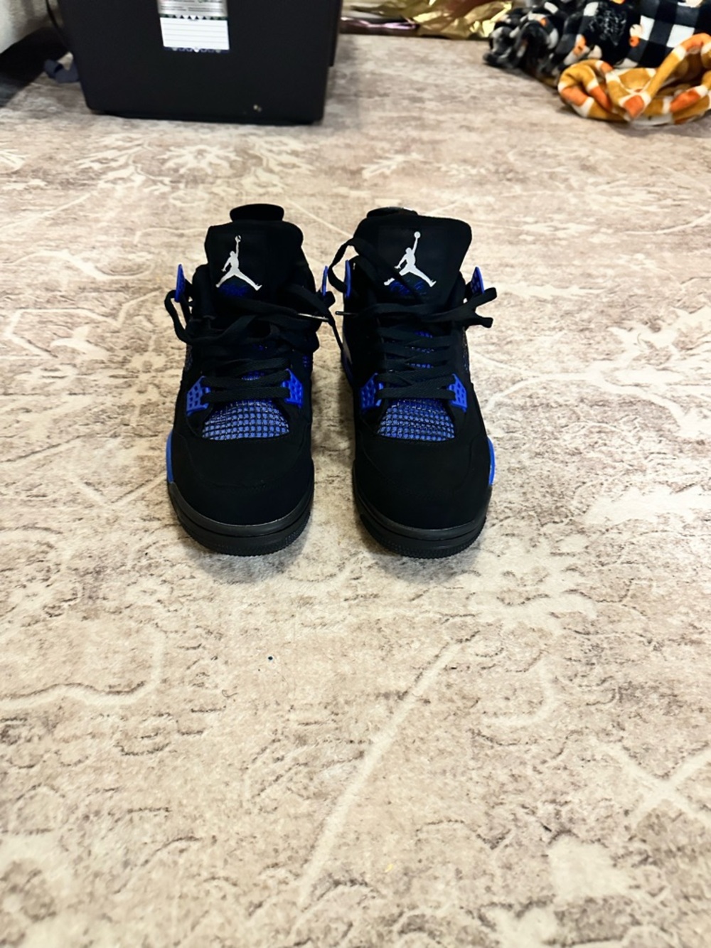 Jordan 4s Black and Royal Blue Retro Basketball Shoes